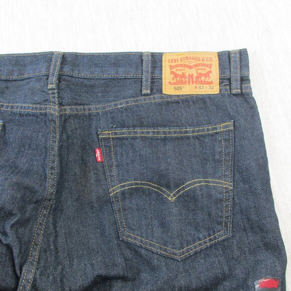Levi's 505 Jeans Men Size 42x32 Blue Dark Wash Red Tape Regular Fit Straight Leg - Picture 5 of 9